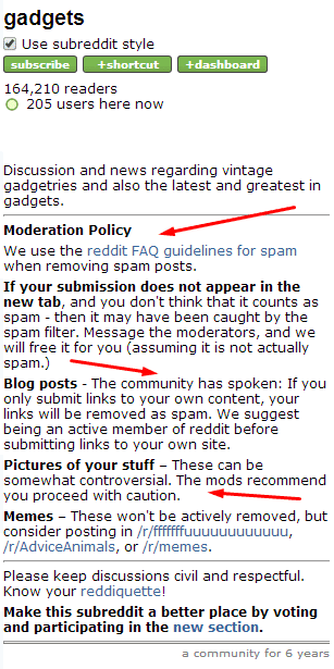 gadget mod rules what is a subreddit