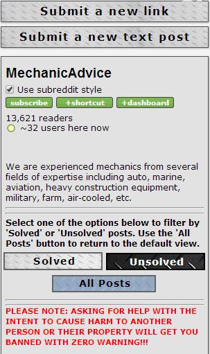 mechanicadvice rules what is a subreddit example