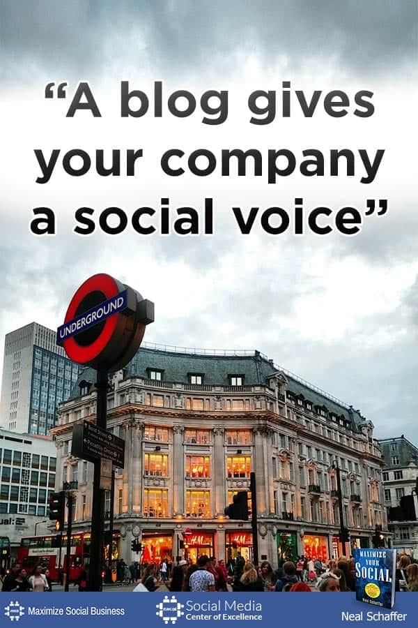 "A blog gives your company a social voice" ~ @NealSchaffer #quotes #socialmedia #socialmediaquotes