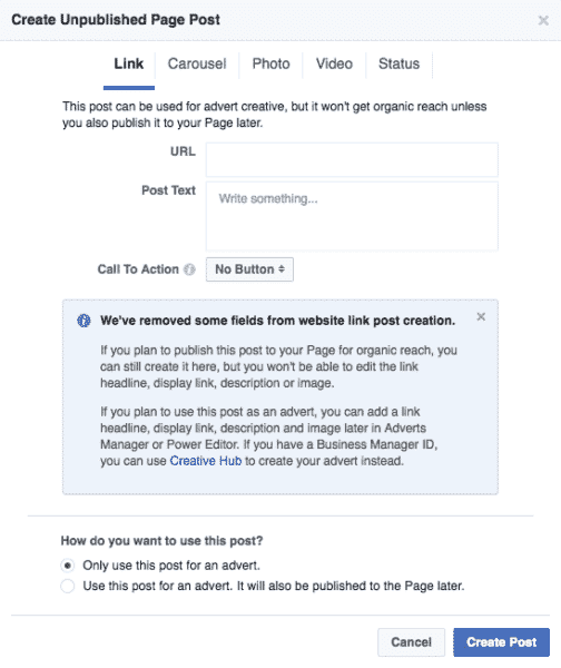 Facebook Dark Post Creator