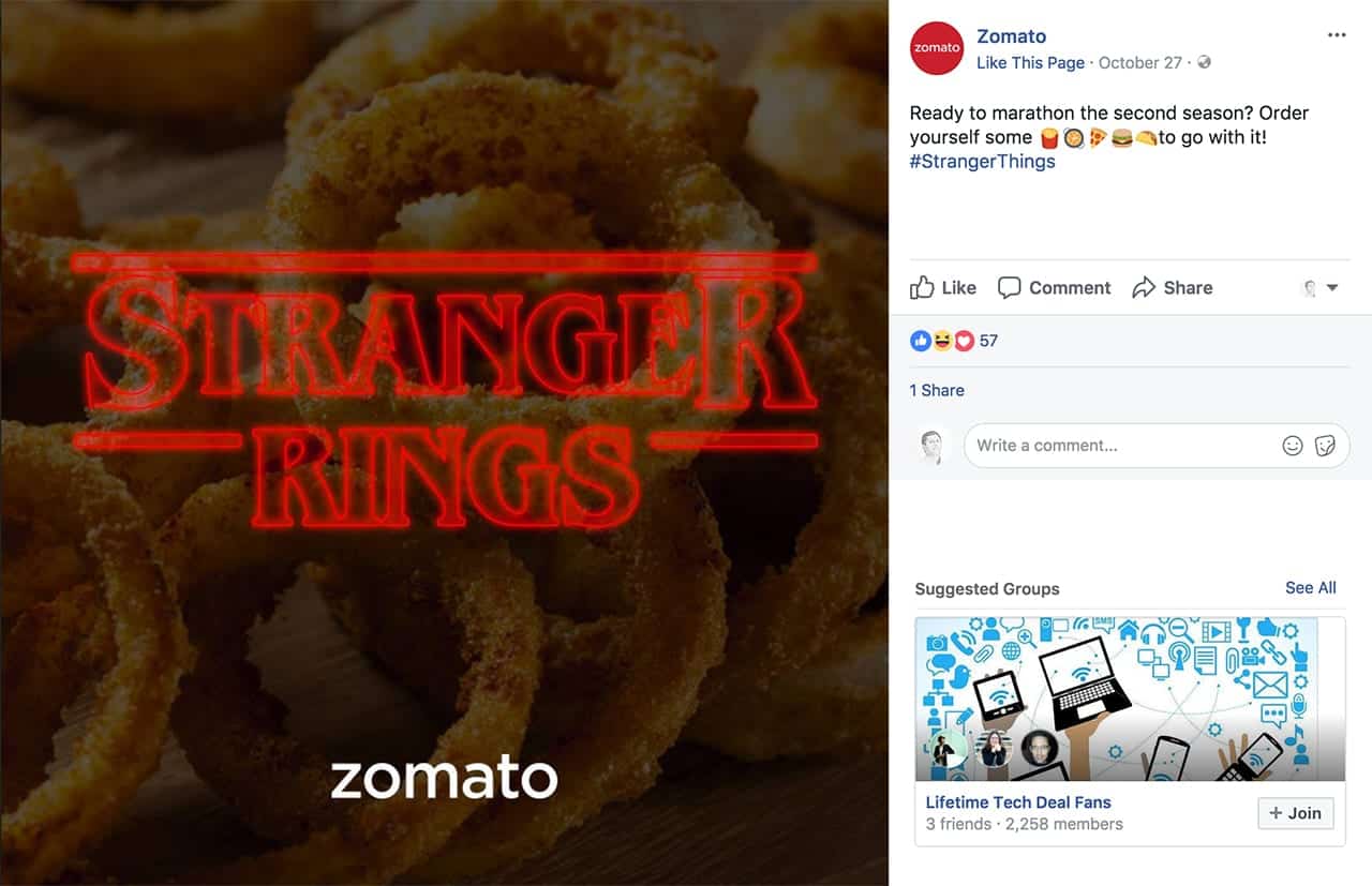 zomato kategorie obsahu sociálních médií příspěvek