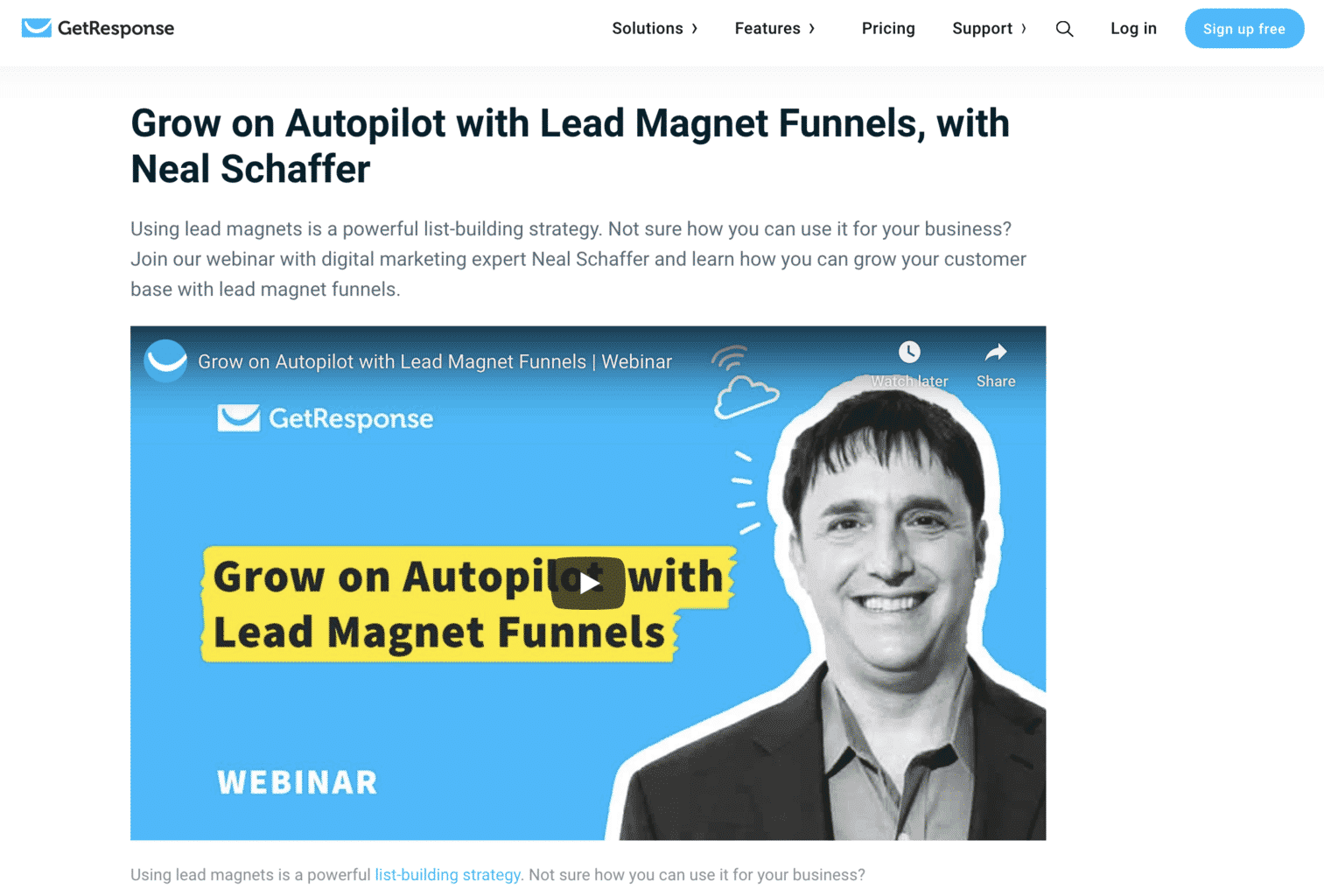 GetResponse email maketing lead magnet webinar with neal schaffer