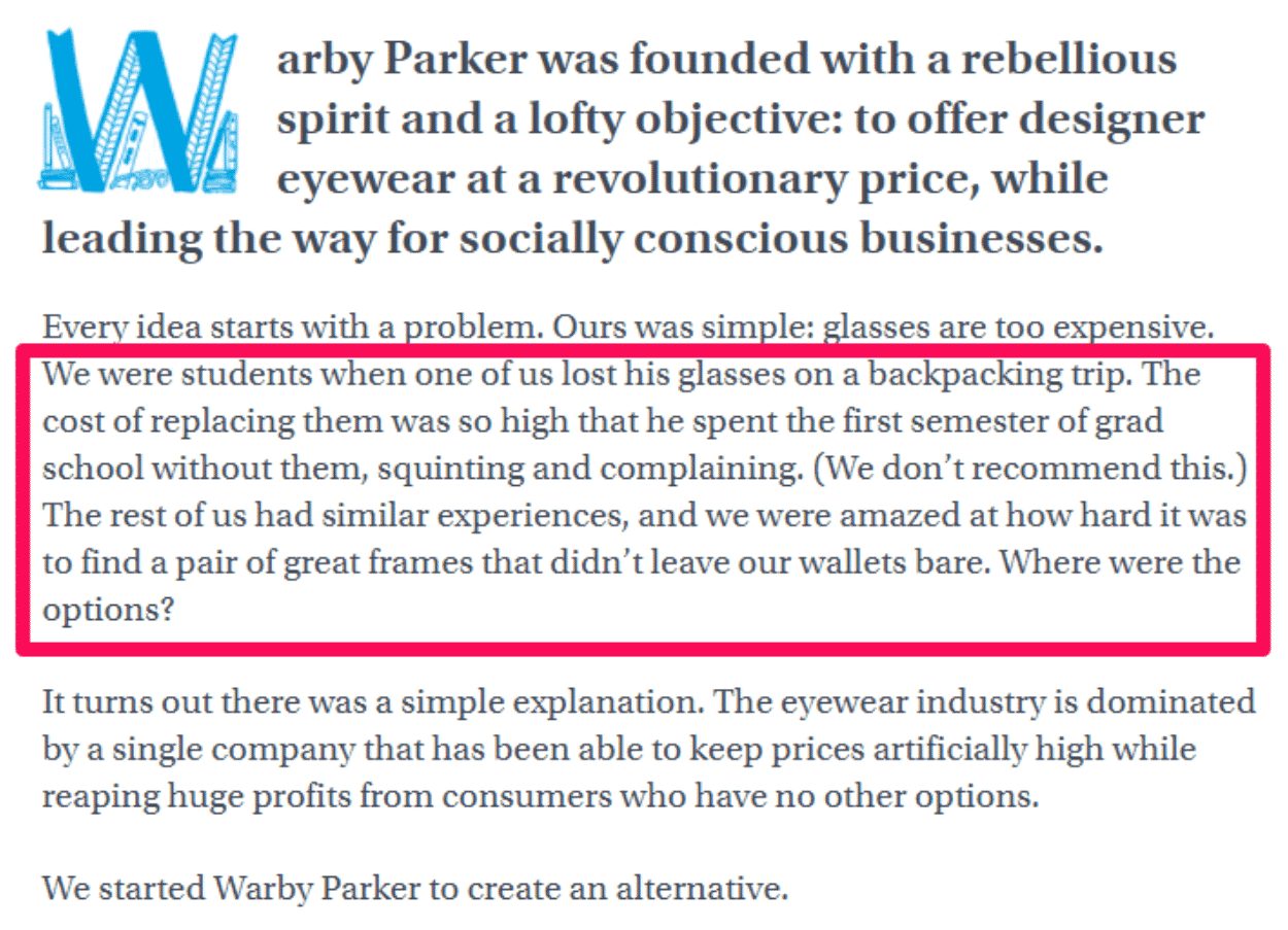 Content marketing brand storytelling from Warby Parker