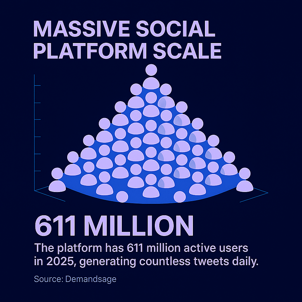 Visualization showing X's 611 million users in 2025 with isometric user icons