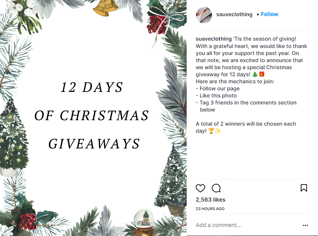 christmas giveaways social media contest example from instagram