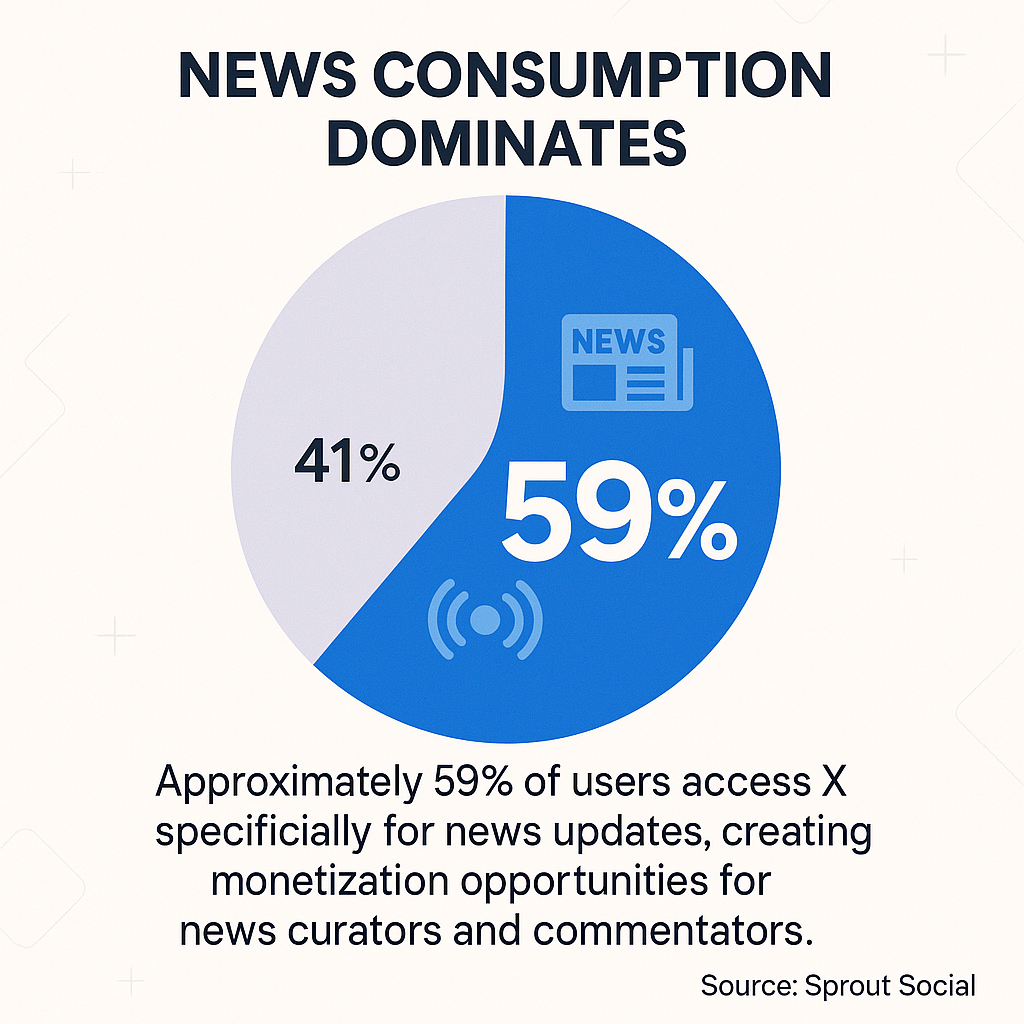 Pie chart showing 59% of X users access the platform specifically for news updates