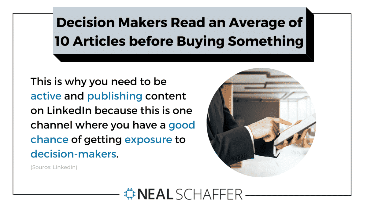 LinkedIn says that decision-makers read an average of 10 articles before buying something.