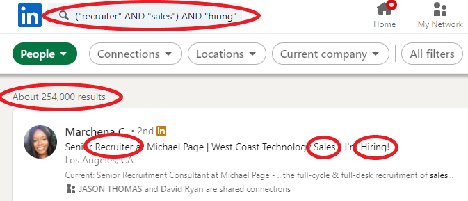 Example of LinkedIn Boolean Search