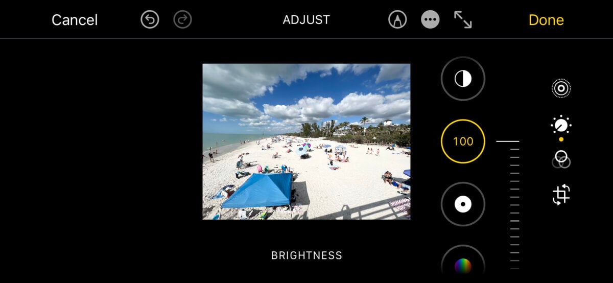 adjusting the brightness of an iphone photo