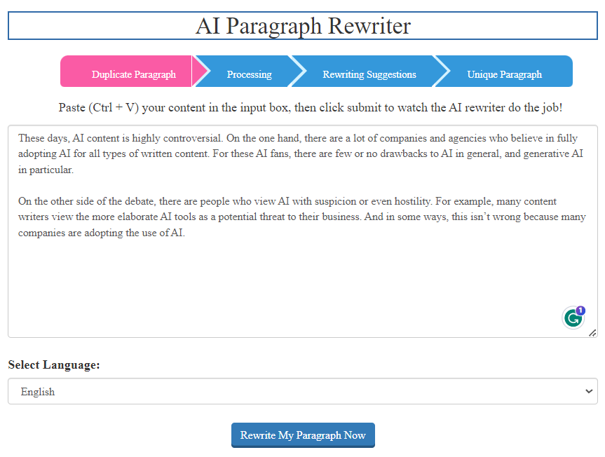 SEO Magnifier AI Paragraph Rewriter