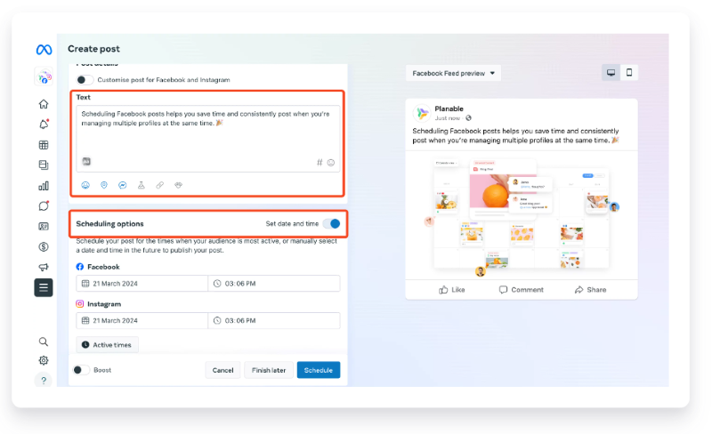 Scheduling Instagram Post from Meta Business Suite