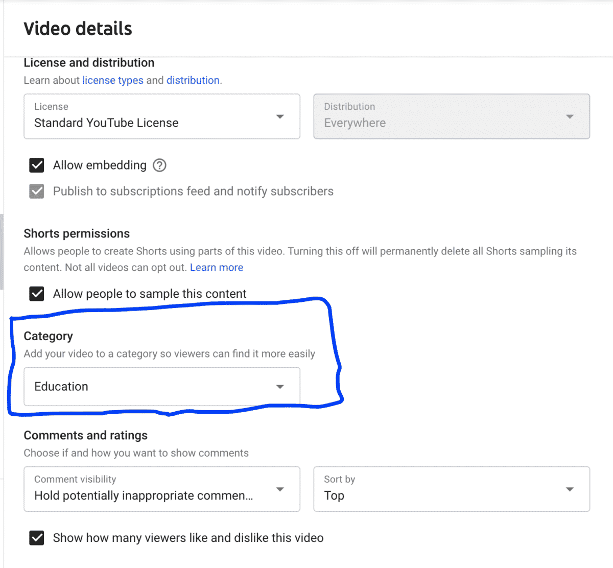 modifier les détails de la catégorie de vidéo youtube