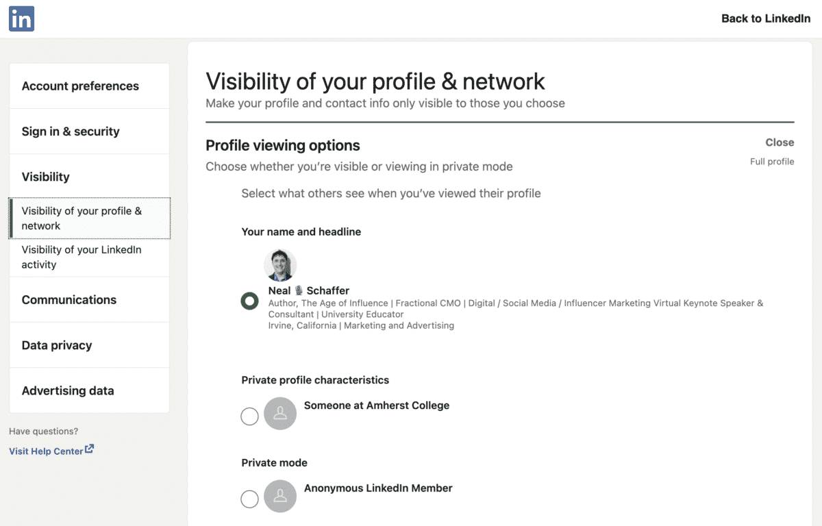 linkedin profile visibility