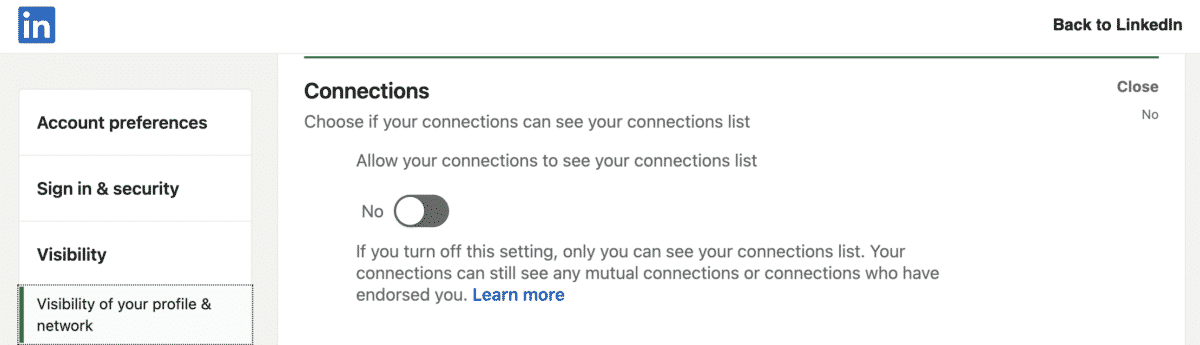 linkedin connections visbility