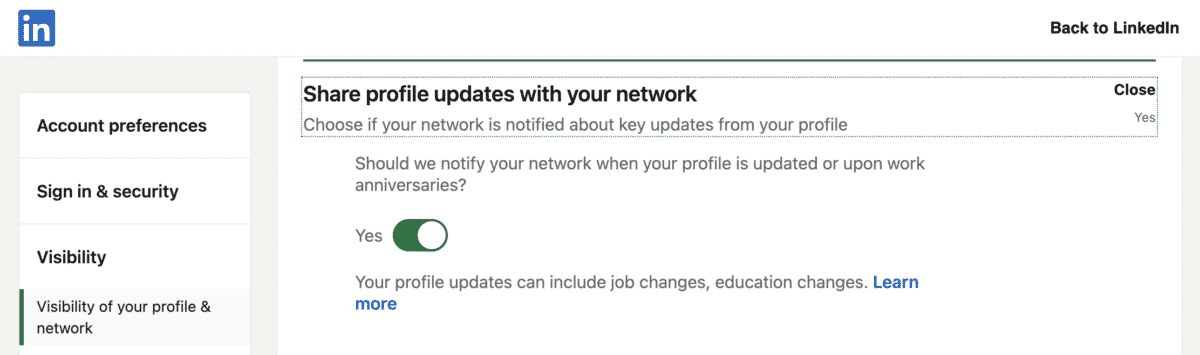 share linkedin profile updates with your linkedin network