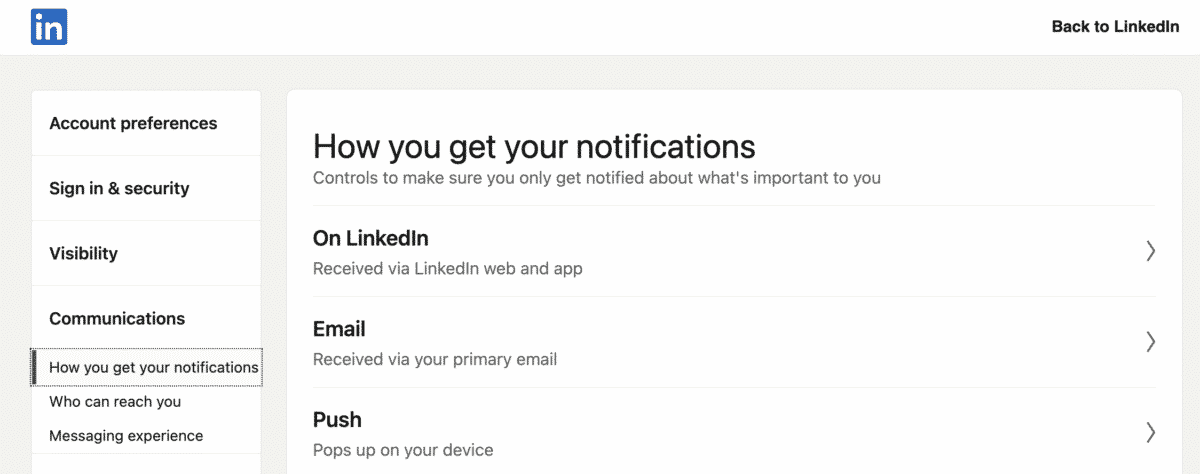 linkedin notifications settings