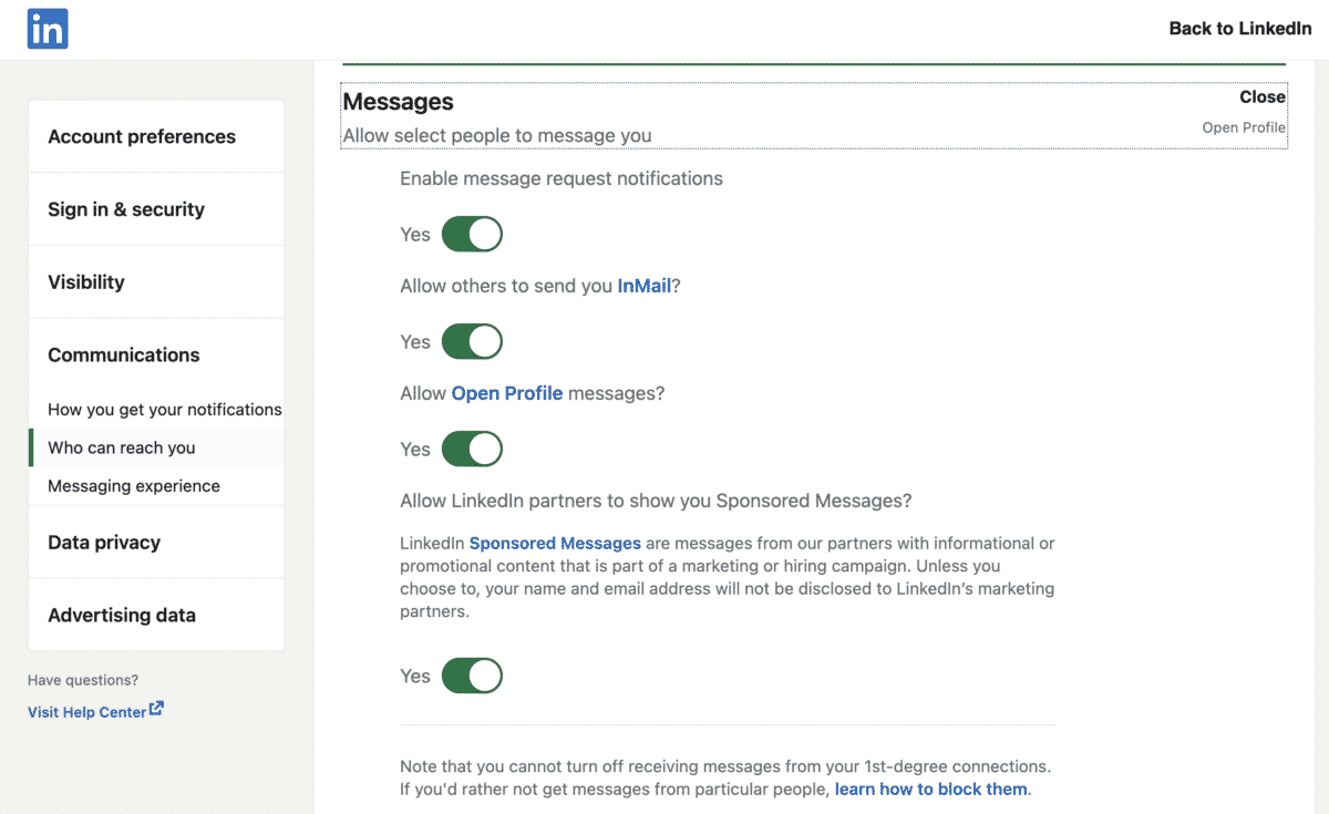who can message you on linkedin privacy settings