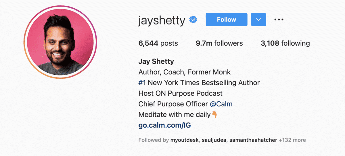 Jay Shetty Instagram bio