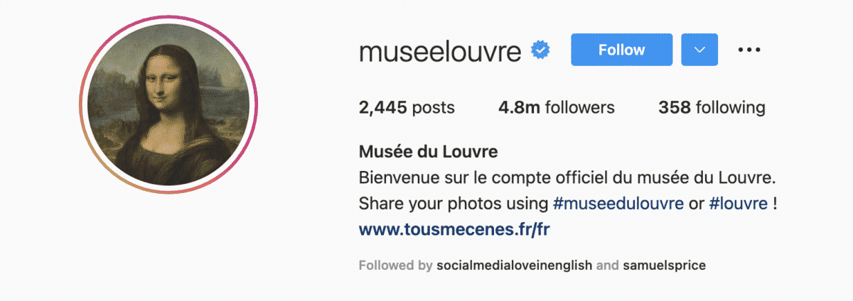 Louvre Museum Instagram bio