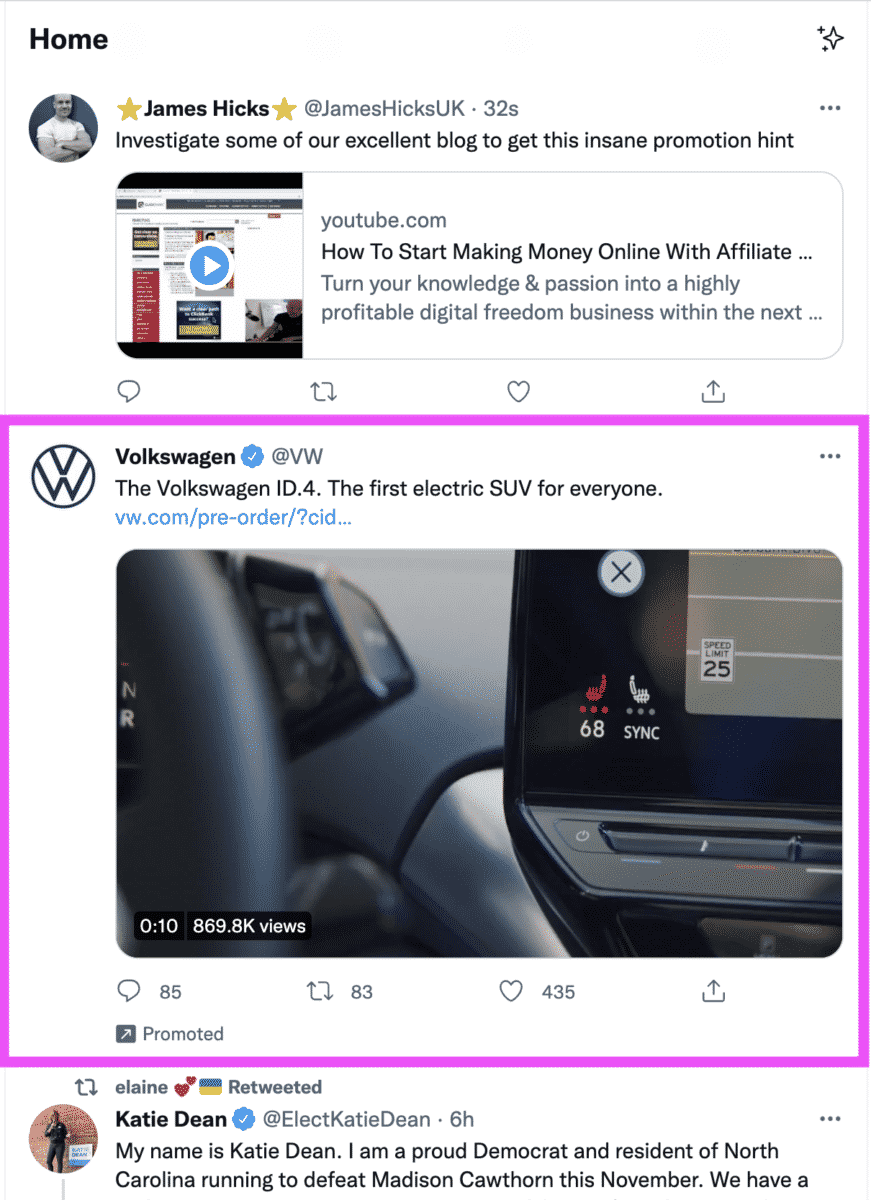 promoted tweets example Volkswagen ID.4. @VW