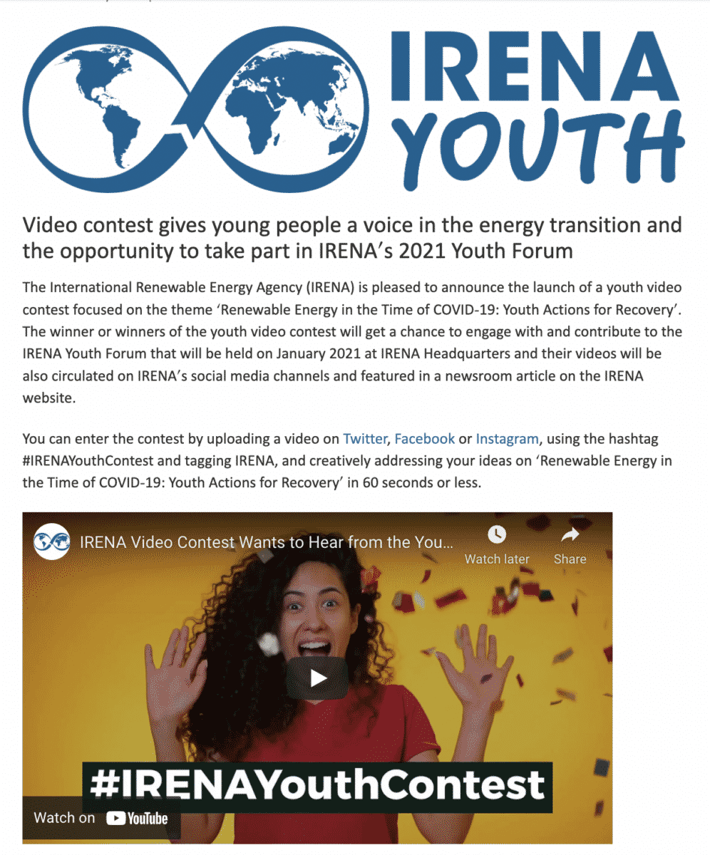 hashtag video contest example #IRENAYouthContest