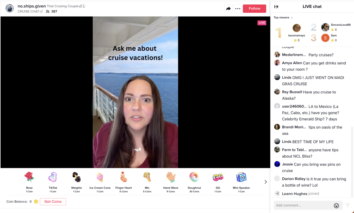 @no.ships.given doing a TikTok LIVE Q&A all about cruise vacations