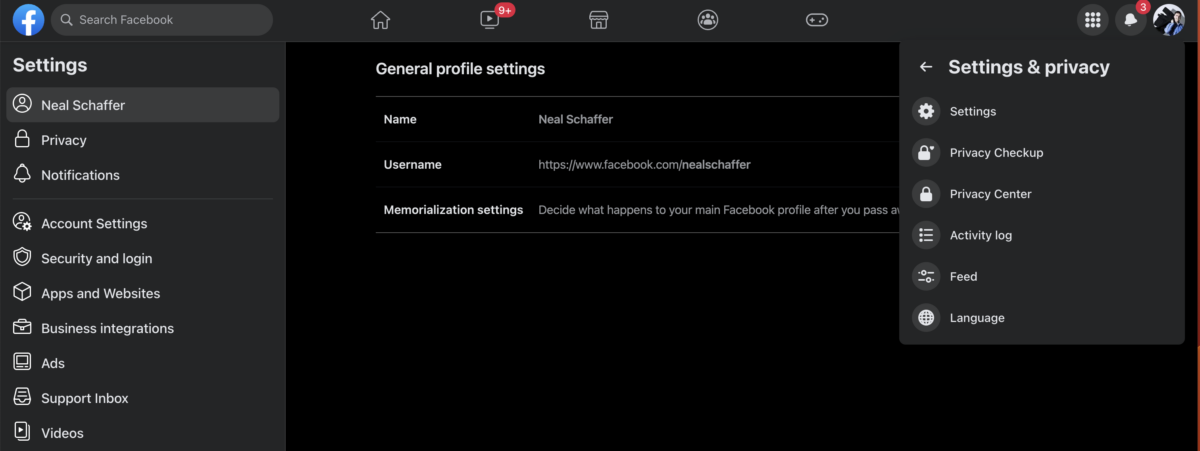 Facebook profile settings