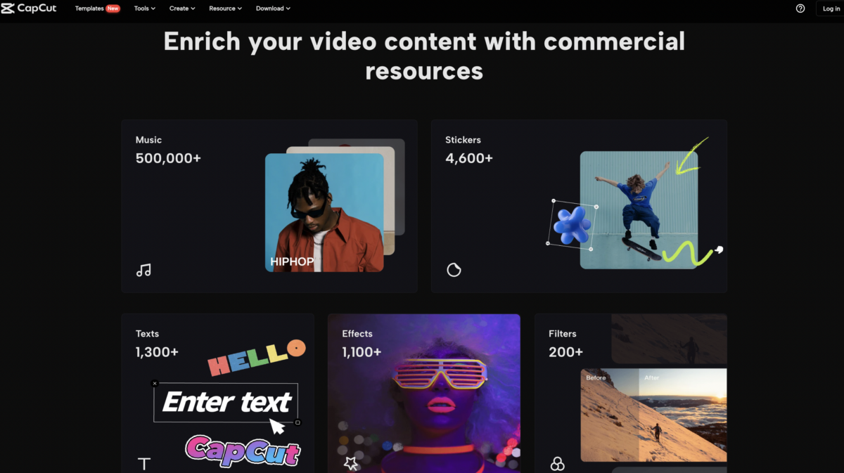 CapCut video editing music, stickers, texts, effects, and filters