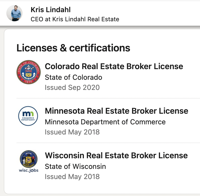 show your real estate licenses and certifications on your LinkedIn profile