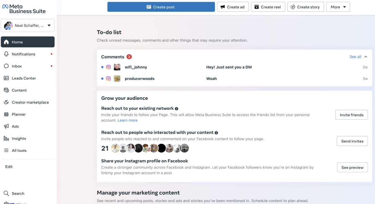 meta business suite screenshot