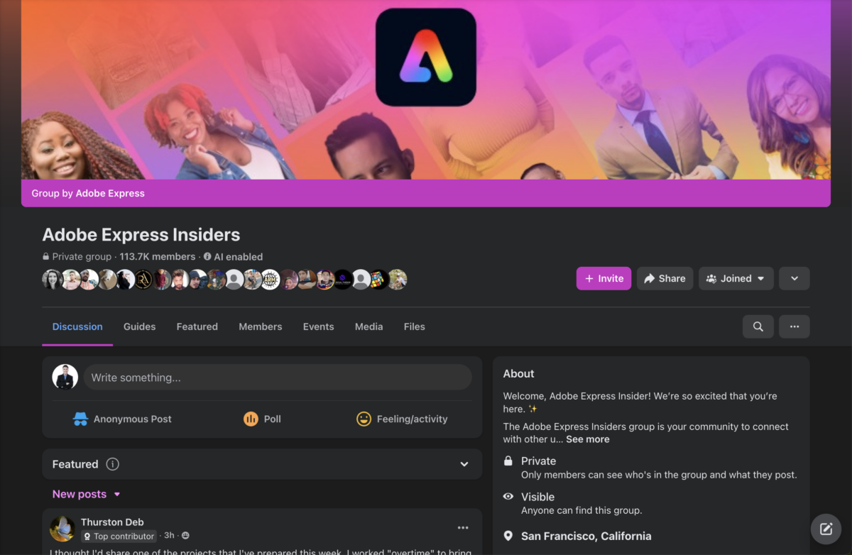 Facebook Group example: Adobe Express Insiders