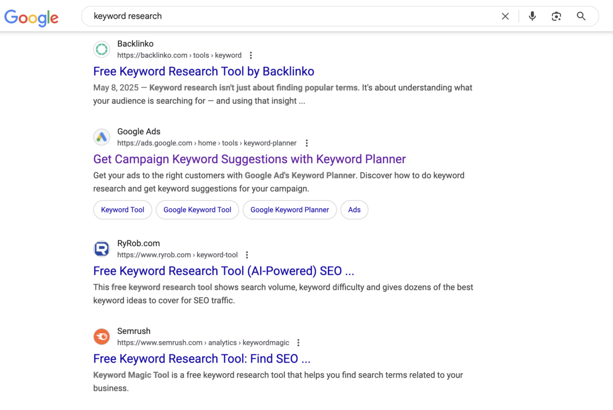 competitor research for the keyword phrase "keyword research"