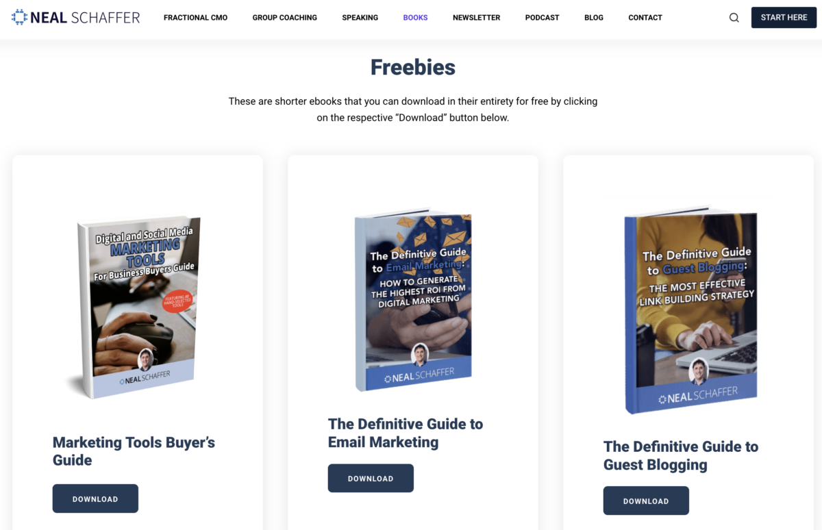 free ebooks from neal schaffer on social and digital marketing tools, email marketing, and guest blogging