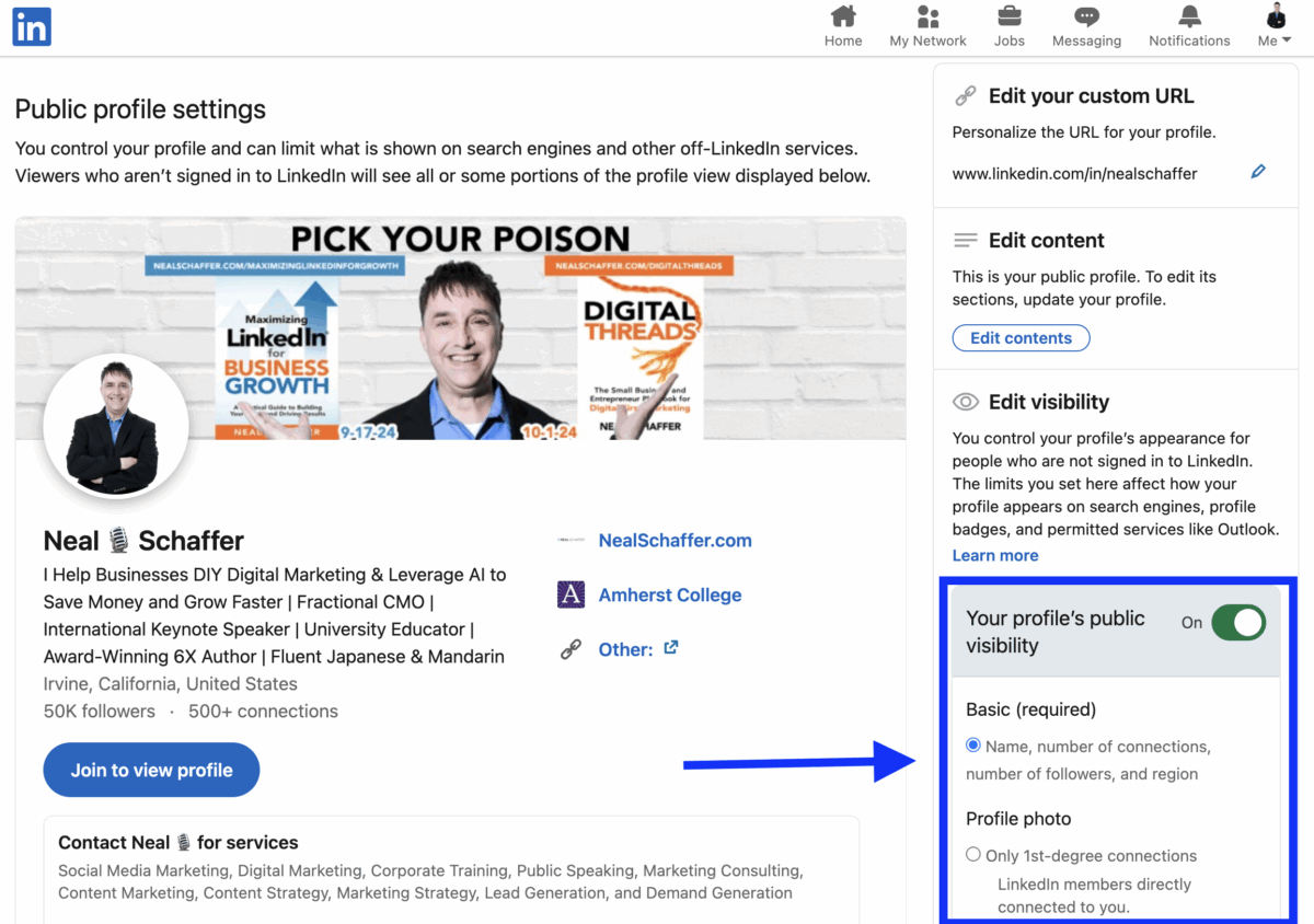 linkedin public profile settings