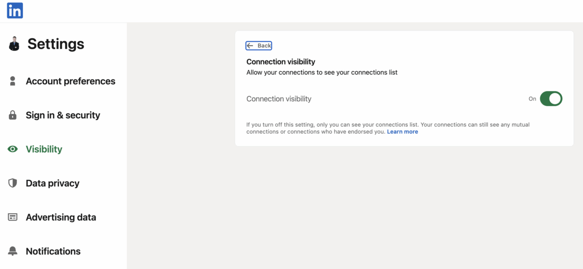 linkedin connections visibility