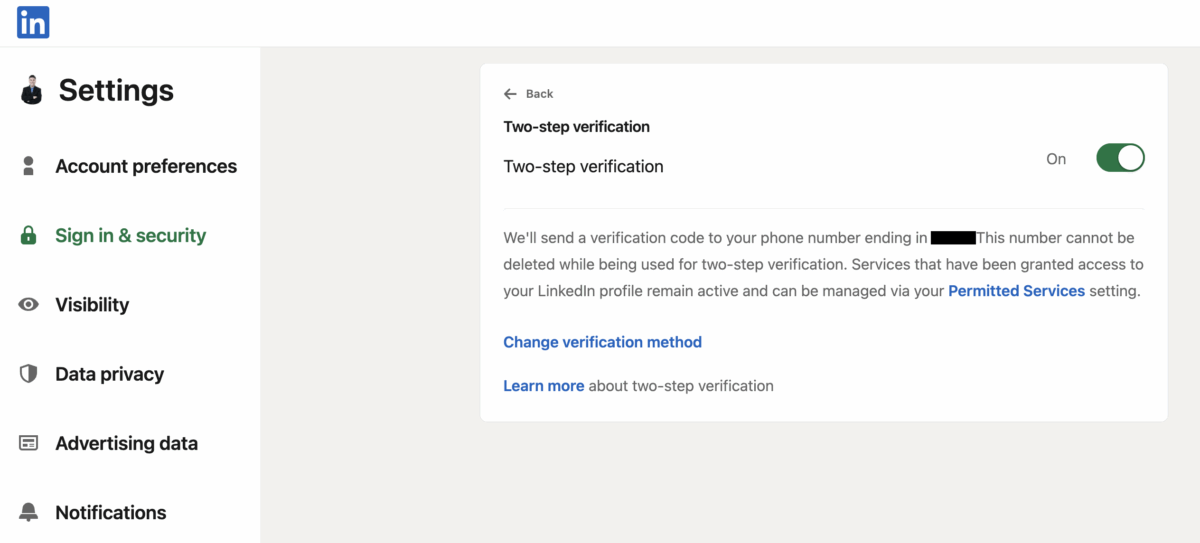 Two-Step Verification for LinkedIn