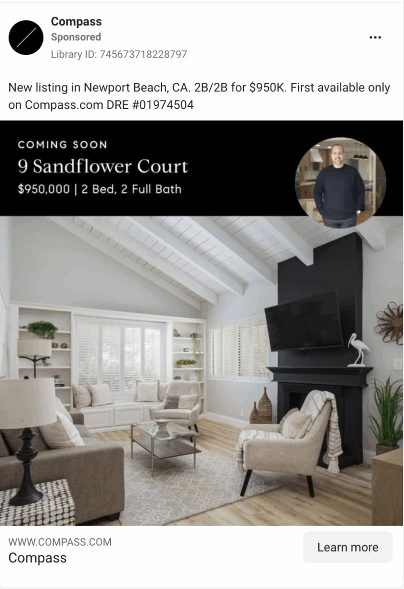facebook real estate image ad by Compass