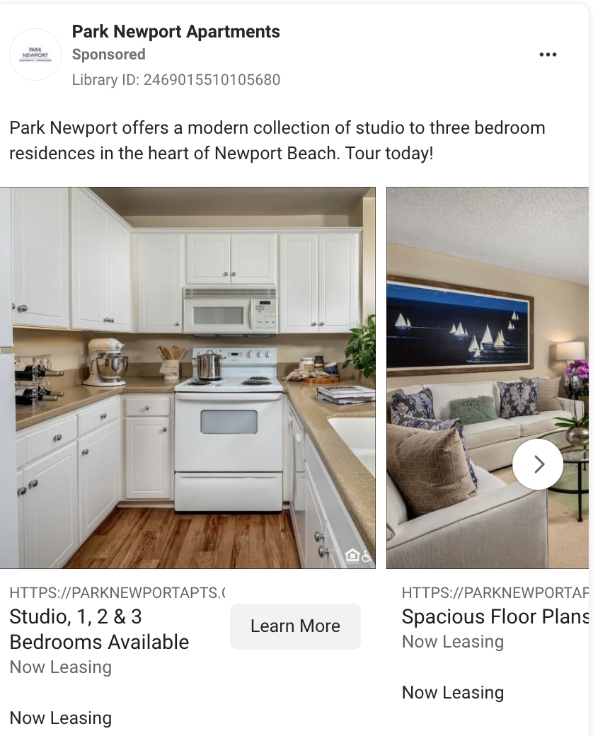 facebook apartment carousel ad
