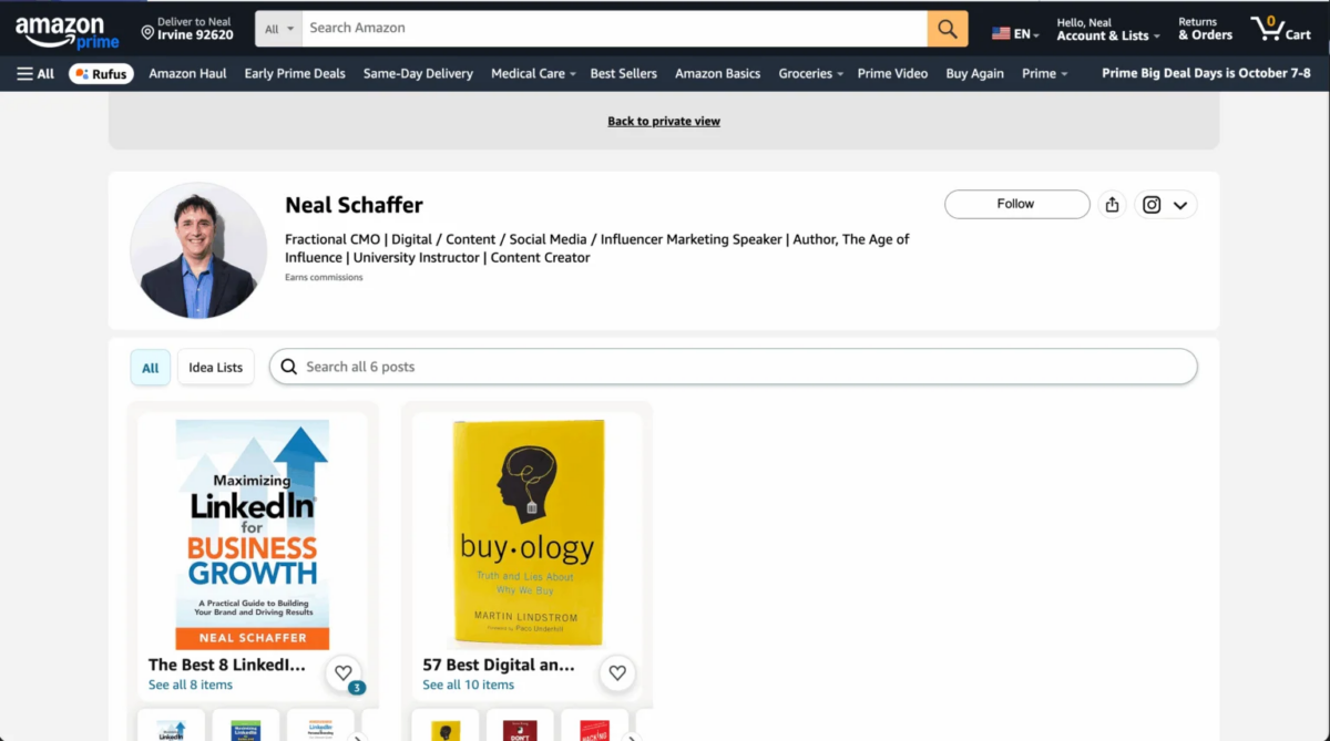 Neal Schaffer's Amazon influencer store at amazon.com/shop/nealschaffer