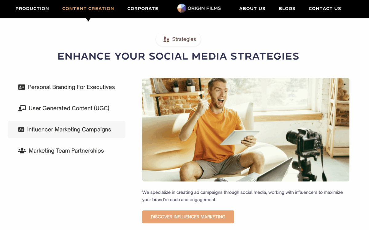 Origin Films influencer marketing campaigns