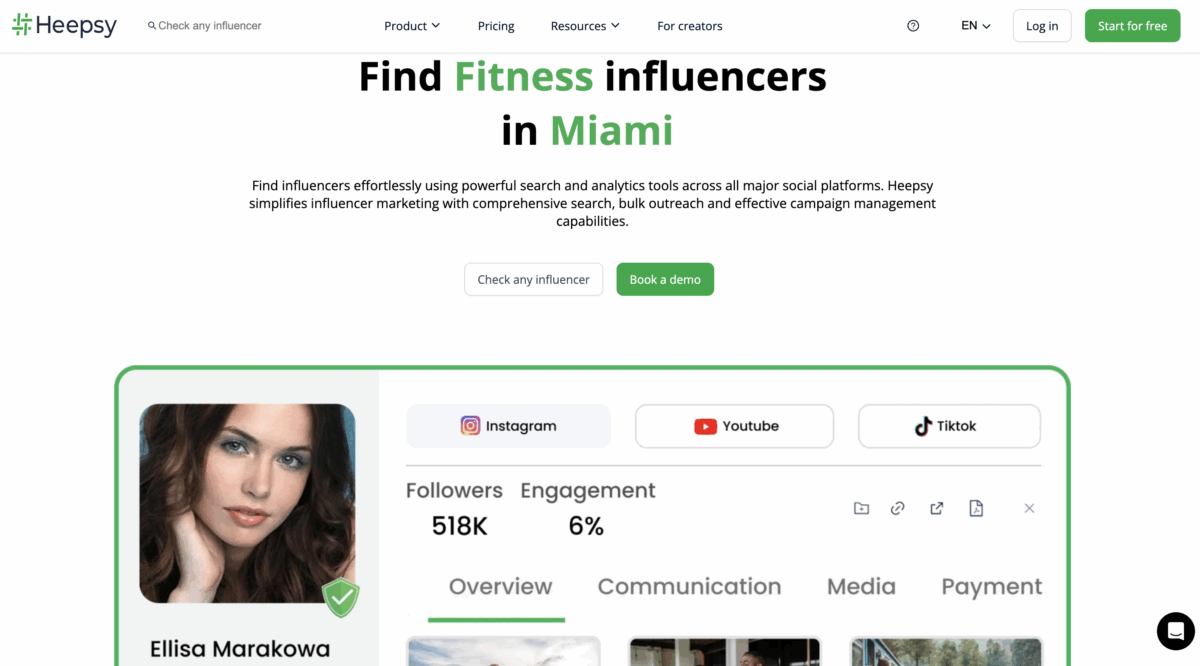 Heepsy infuencer marketing platform screenshot