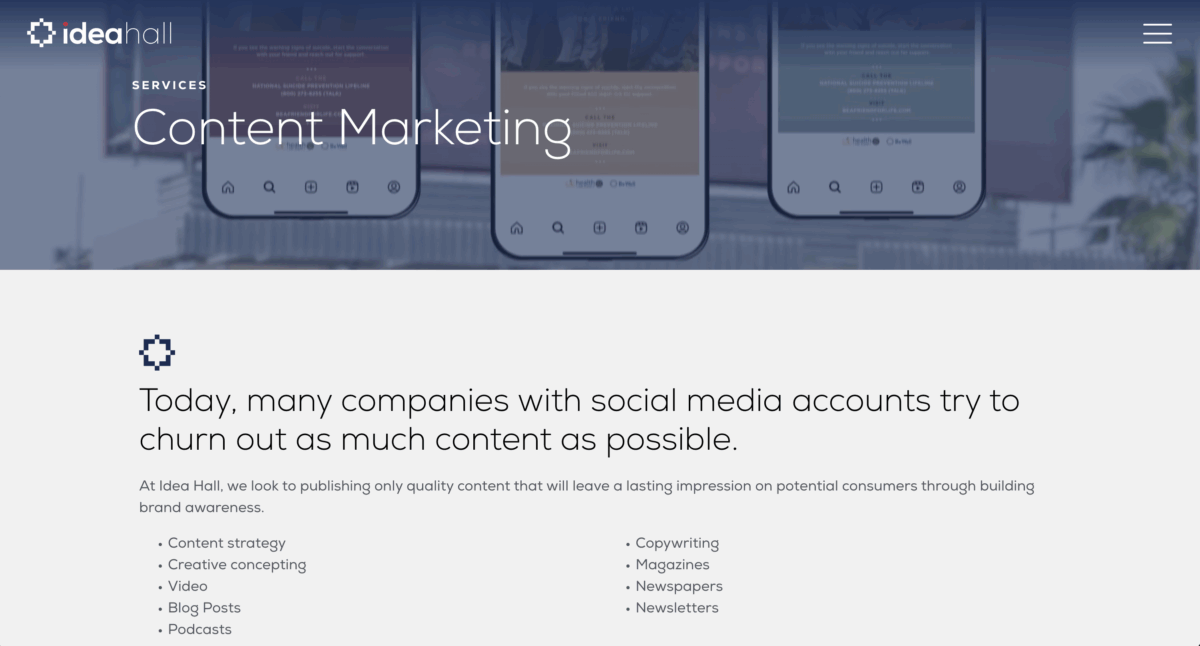 Idea Hall content marketing services