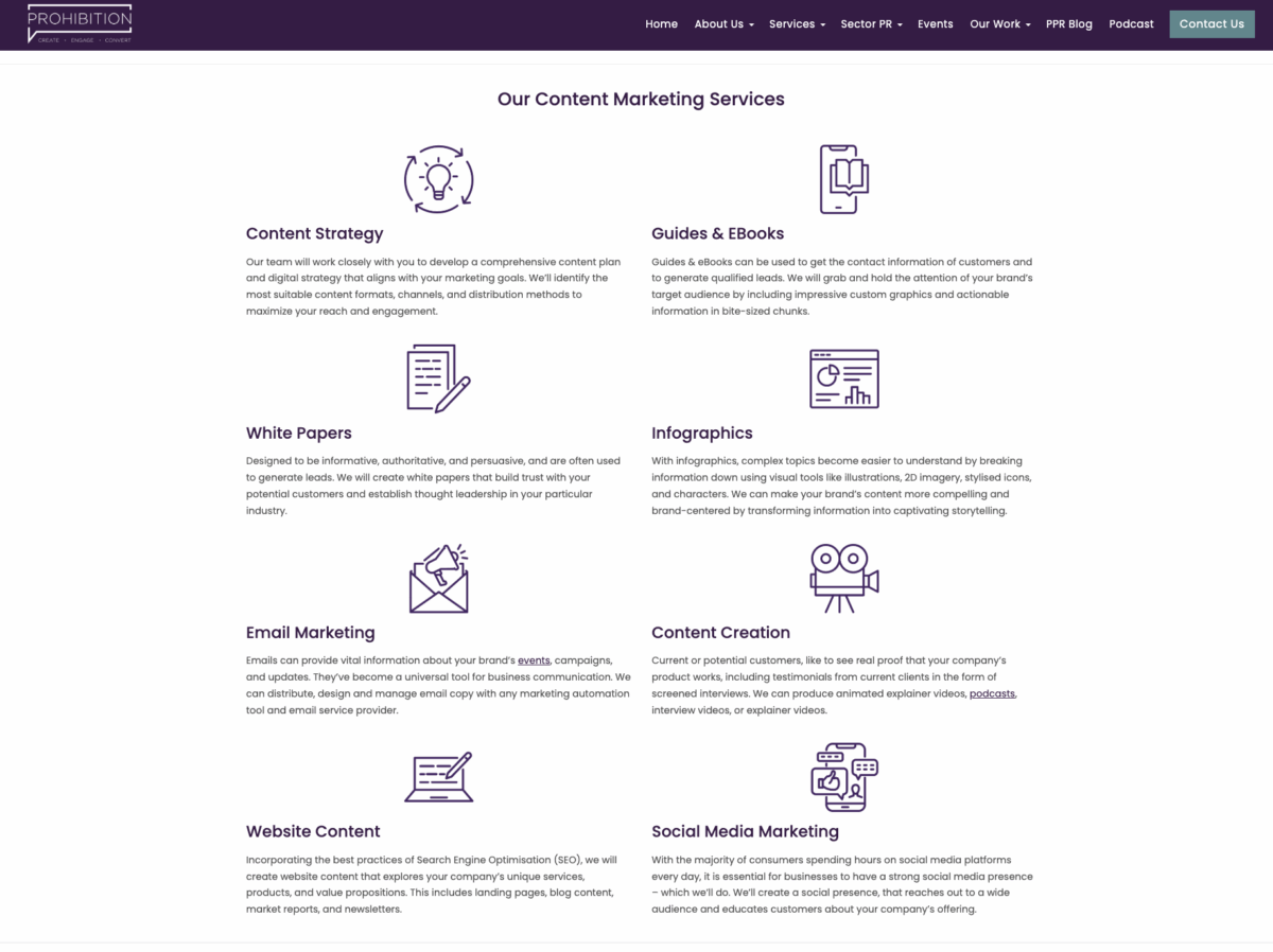 Prohibition content marketing services