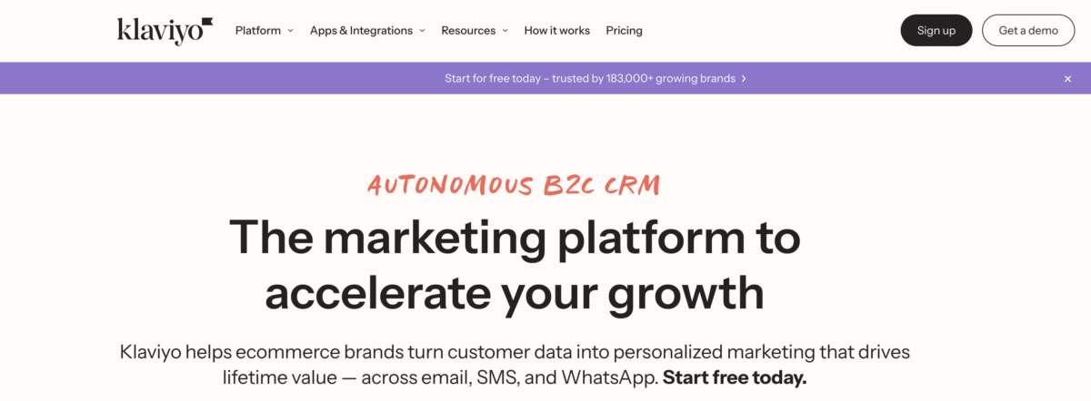 Screenshot of https://klaviyo.com