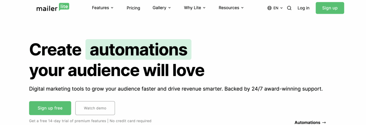 Screenshot of https://mailerlite.com