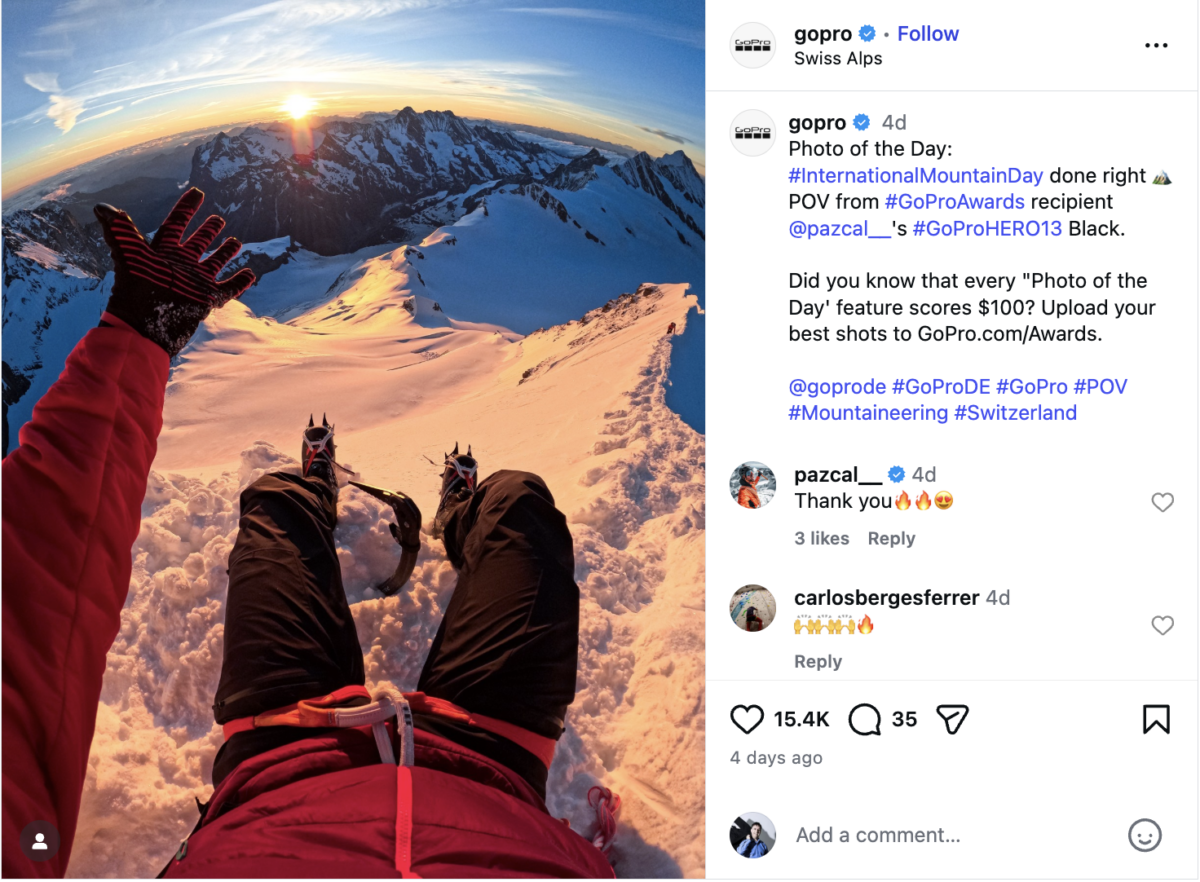 GoPro user-generated content example on Instagram