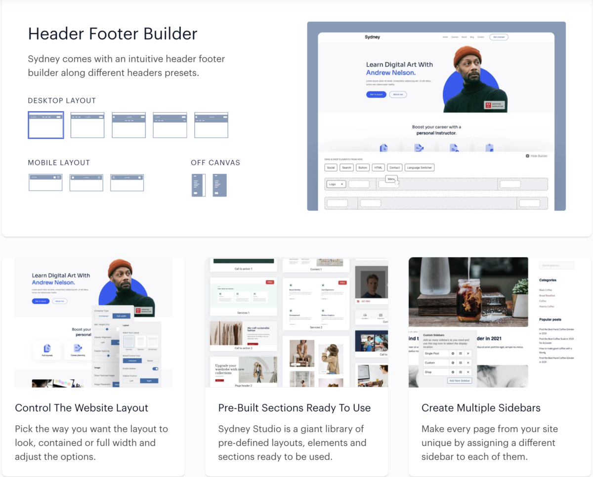 sydney wordpress ecommerce theme features screenshot