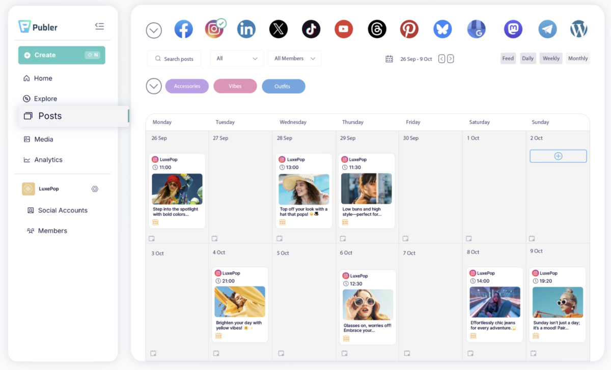 Publer social media dashboard