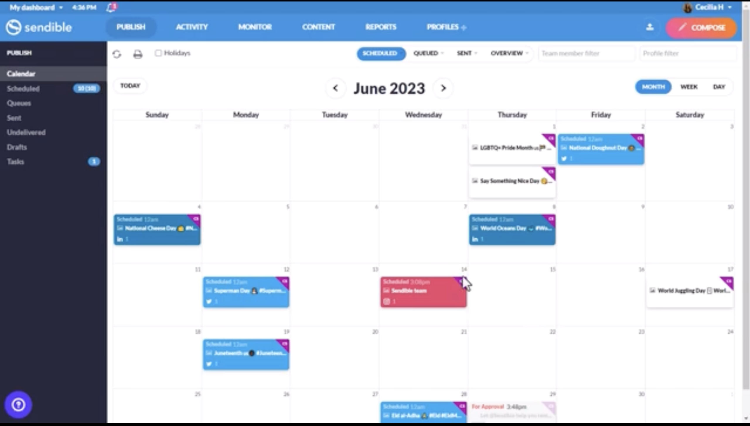 sendible calendar view