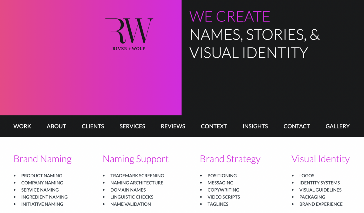 River + Wolf create names, stories and visual identities for businesses.